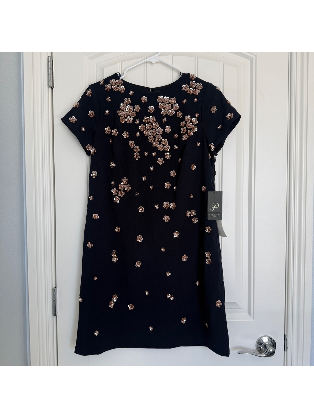 NWT Adrianna Papell Bead Crepe Shift Dress Midnight Blue Size 6